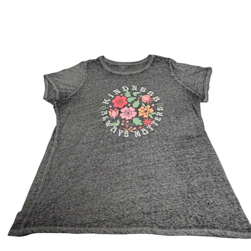 Lane Bryant Womens Gray Kindness Always Matters Floral Graphic T-Shirt 14/16